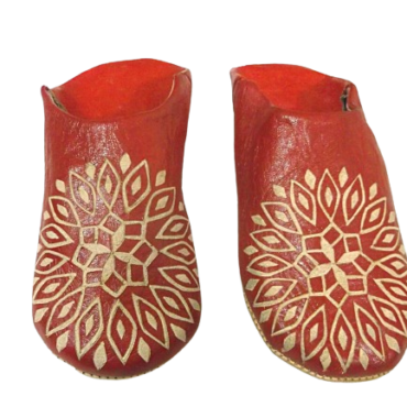 Babouche Marrakech  Femmes – Cuir Rouge gravé Main